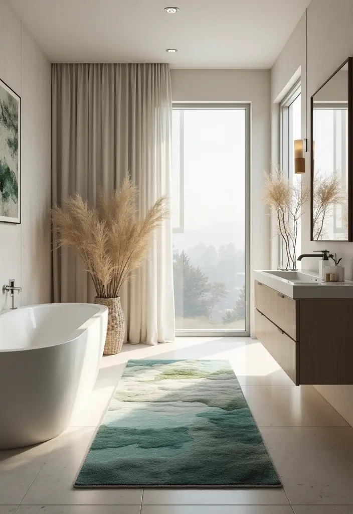 29 Bathroom Runner Rug Ideas That Tie The Room Together - 29. Scenic Landscape Rugs