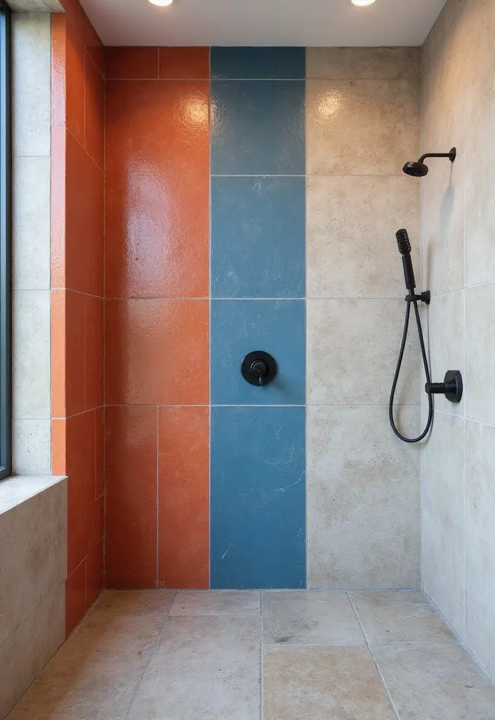 29 Bathroom Shower Tile Ideas That Feel Modern - 14. Bold Color Accents