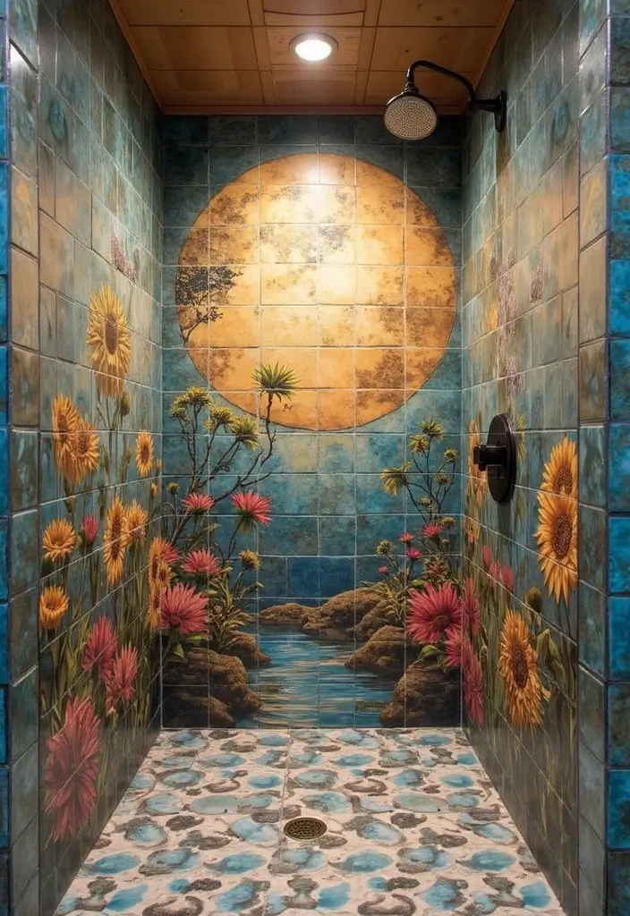 29 Bathroom Shower Tile Ideas That Feel Modern - 19. Artistic Tile Murals