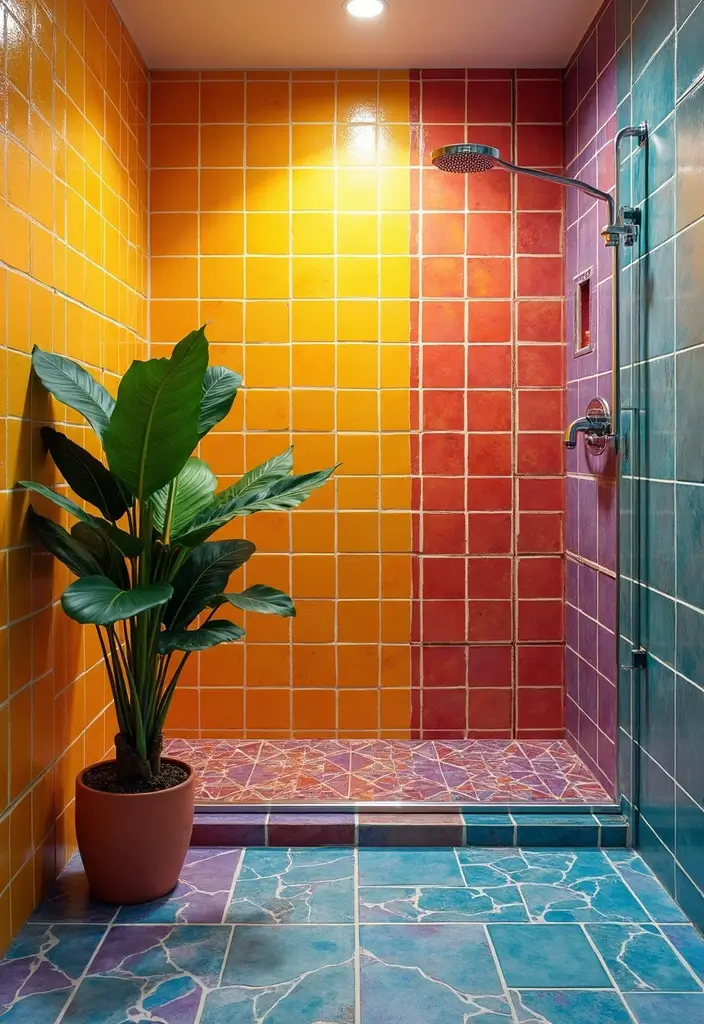 29 Bathroom Shower Tile Ideas That Feel Modern - 21. Colorful Grout Lines