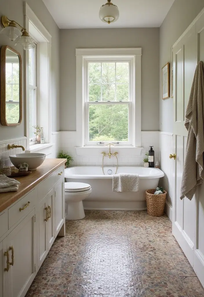 29 Bathroom Tiles Combination Ideas That Work Beautifully - 11. Eco-Friendly Materials with Classic Charm