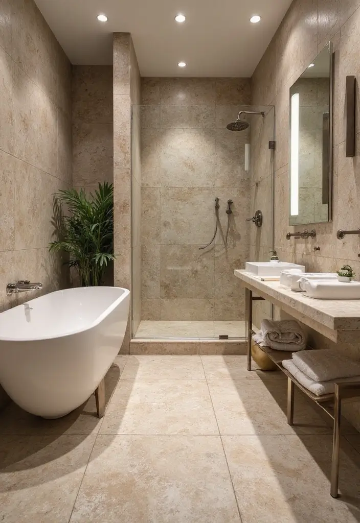 29 Bathroom Tiles Combination Ideas That Work Beautifully - 19. Stone Tiles for a Luxurious Feel