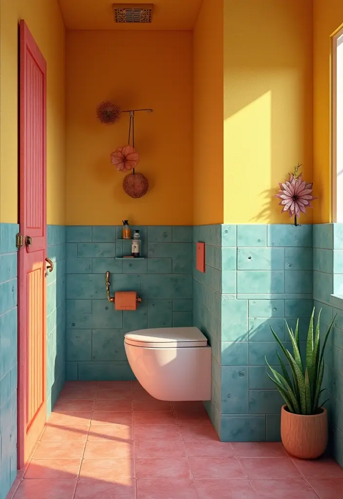 29 Bathroom Tiles Combination Ideas That Work Beautifully - 24. Soft Textures with Bold Colors
