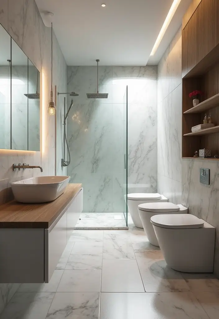 29 Bathroom Tiles Combination Ideas That Work Beautifully - 26. Floating Tiles for a Modern Look
