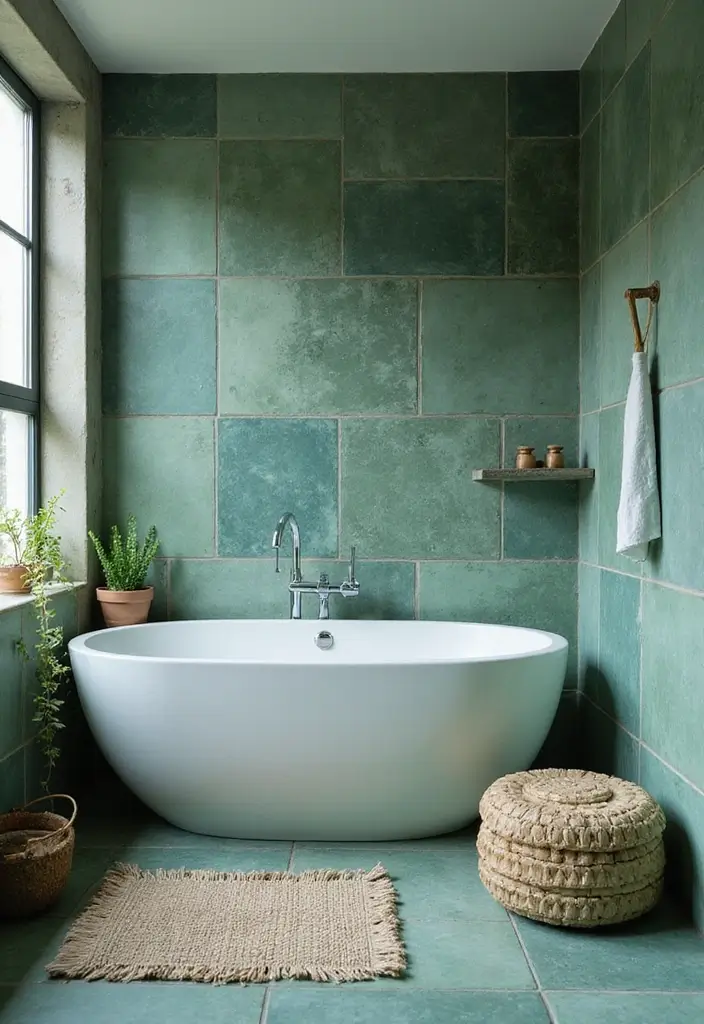 29 Bathroom Tiles Combination Ideas That Work Beautifully - 9. Nature-Inspired Colors for a Serene Retreat