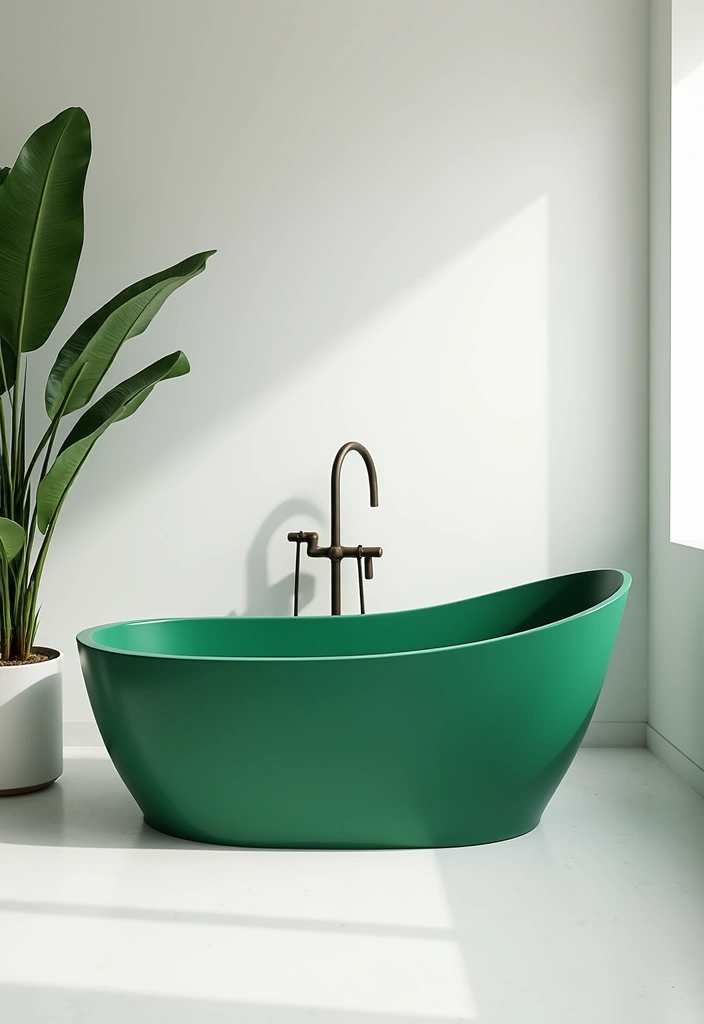 29 Green And White Bathroom Designs That Feel Fresh - 11. Bold Green Bathtubs