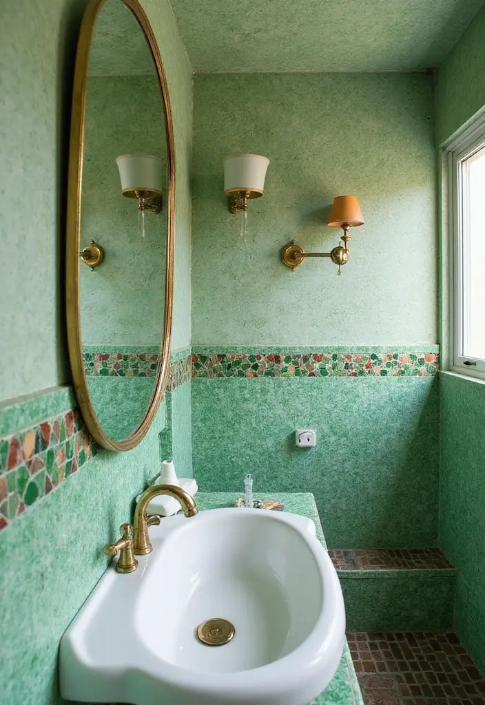29 Green And White Bathroom Designs That Feel Fresh - 15. Green Mosaic Accents