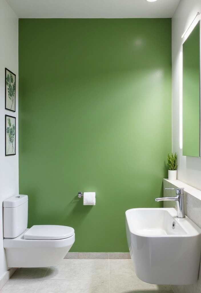 29 Green And White Bathroom Designs That Feel Fresh - 18. Green Accent Wall