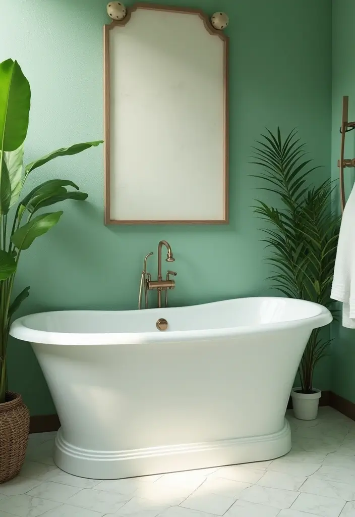 29 Green And White Bathroom Designs That Feel Fresh - 19. Timeless White Bathtubs with Green Accents
