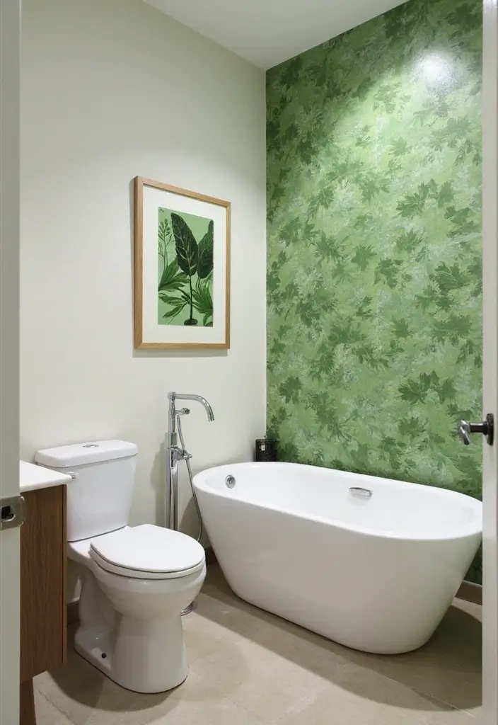 29 Green And White Bathroom Designs That Feel Fresh - 20. Customized Green Artwork