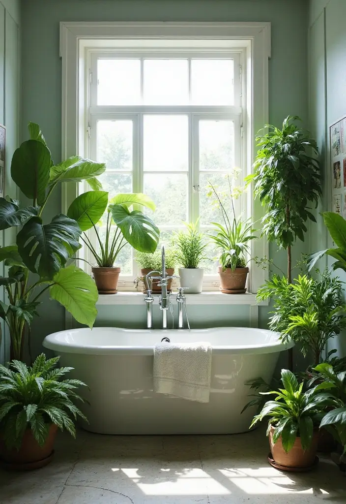29 Green And White Bathroom Designs That Feel Fresh - 4. Green Plants for Freshness