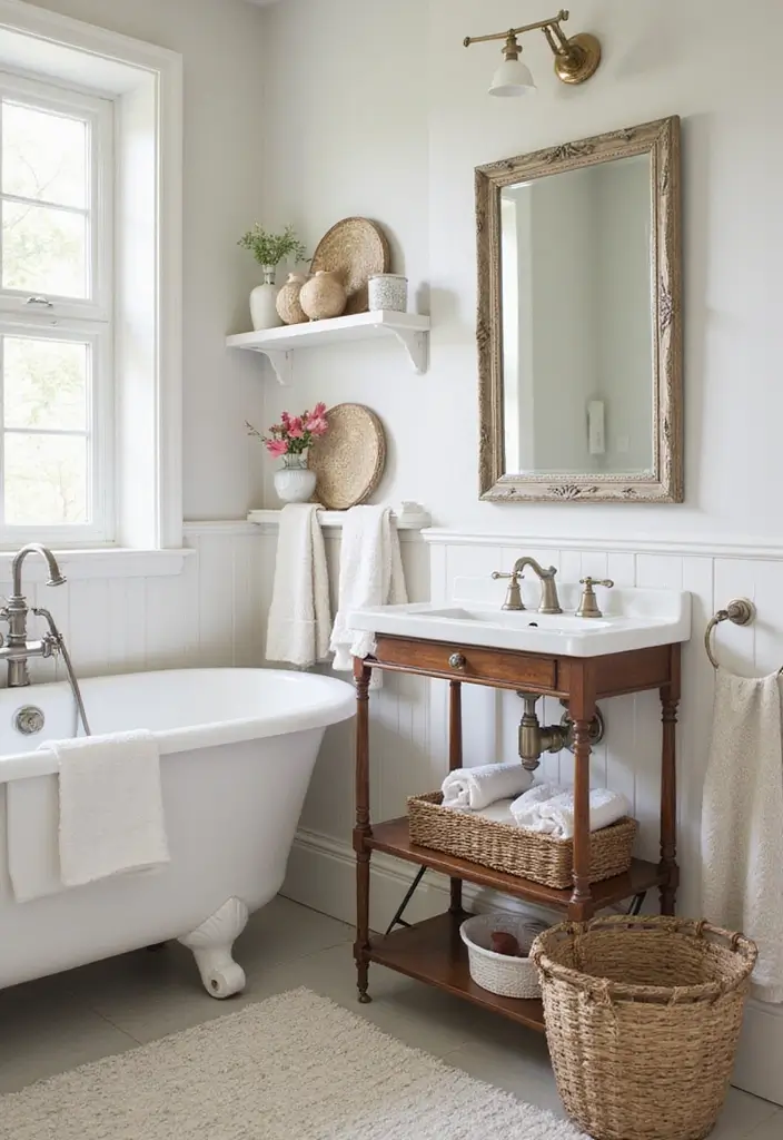 29 Modern French Country Bathroom Ideas That Feel Romantic - 25. Functional Decor