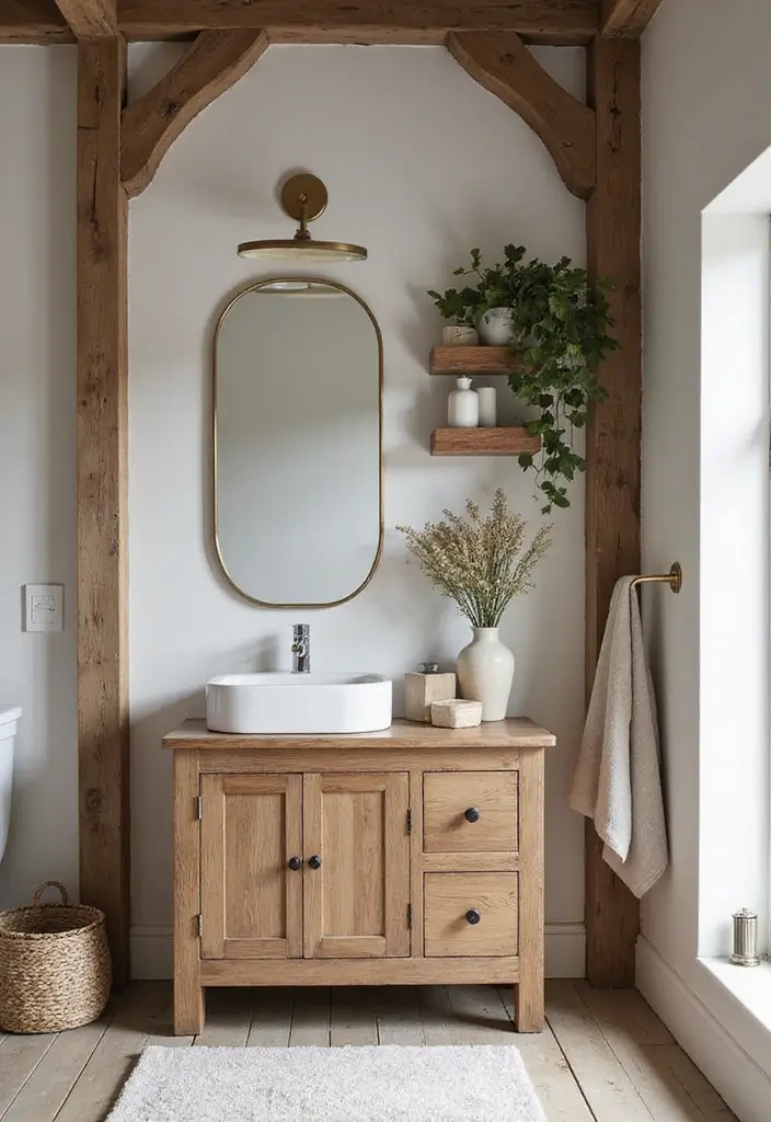29 Modern French Country Bathroom Ideas That Feel Romantic - 4. Rustic Wooden Accents