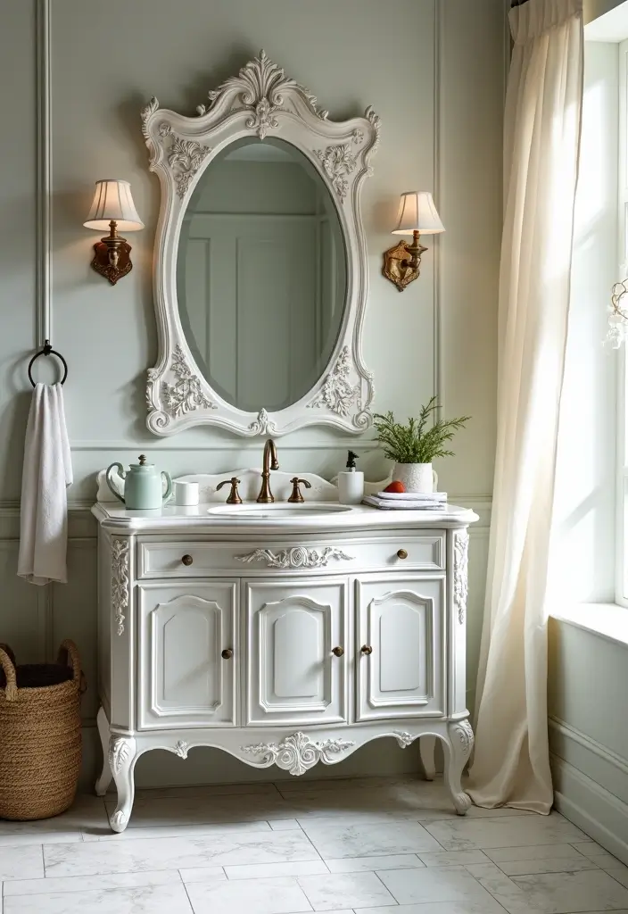 29 Modern French Country Bathroom Ideas That Feel Romantic - 9. Elegant Vanities
