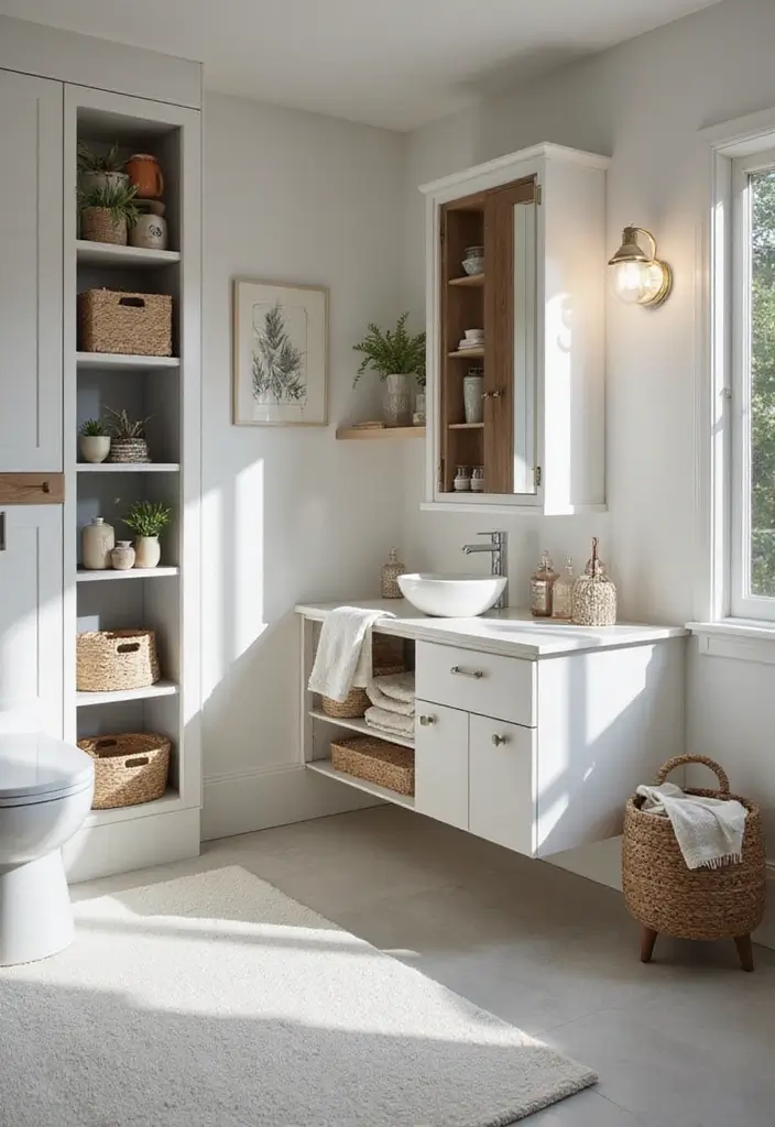 29 Modern Gray Bathroom Designs That Feel Sophisticated - 11. Innovative Storage Solutions