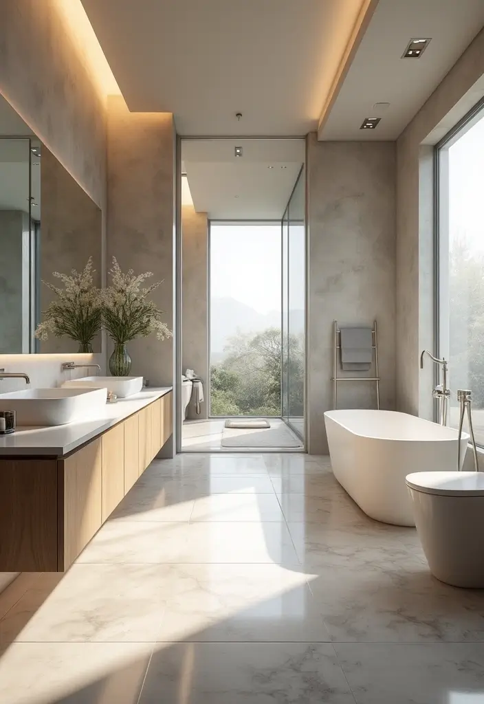 29 Modern Gray Bathroom Designs That Feel Sophisticated - 14. Open Floor Plans