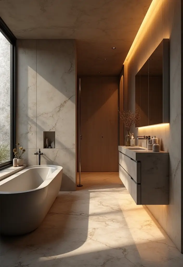 29 Modern Gray Bathroom Designs That Feel Sophisticated - 23. Accent Lighting