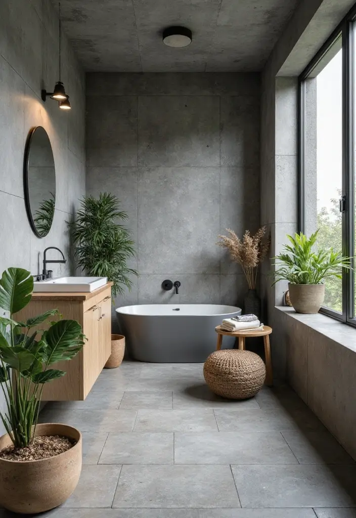 29 Modern Gray Bathroom Designs That Feel Sophisticated - 5. Nature-Inspired Accents