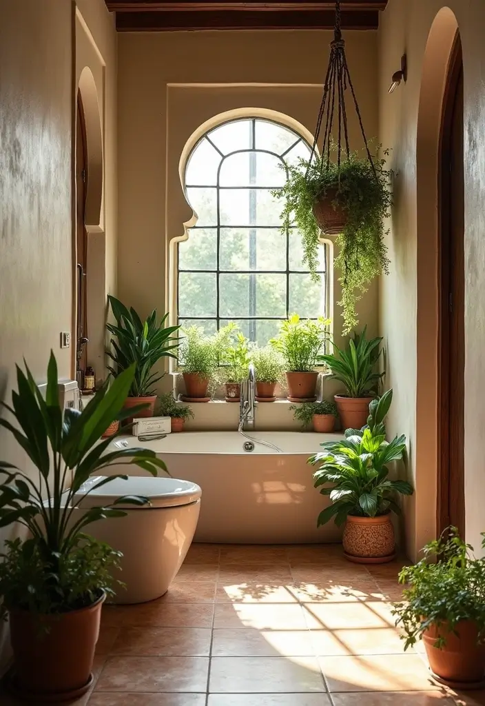 29 Moroccan Style Bathroom Designs Full Of Detail - 13. Greenery and Natural Elements