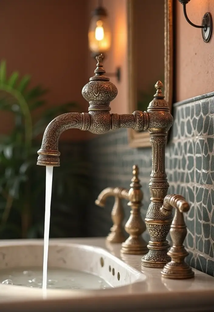 29 Moroccan Style Bathroom Designs Full Of Detail - 14. Artisan-crafted Bathroom Fixtures