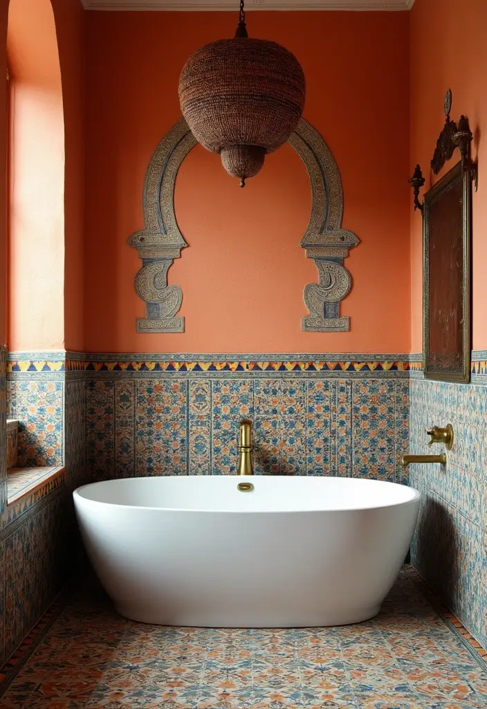29 Moroccan Style Bathroom Designs Full Of Detail - 15. Bold Accent Walls