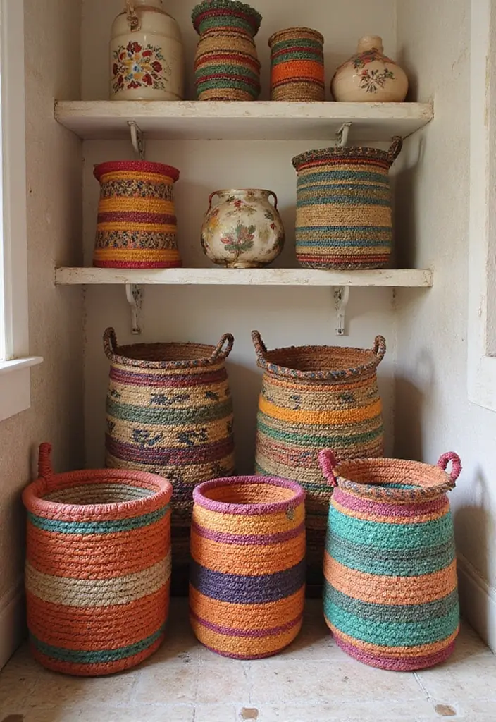 29 Moroccan Style Bathroom Designs Full Of Detail - 18. Colorful Storage Baskets