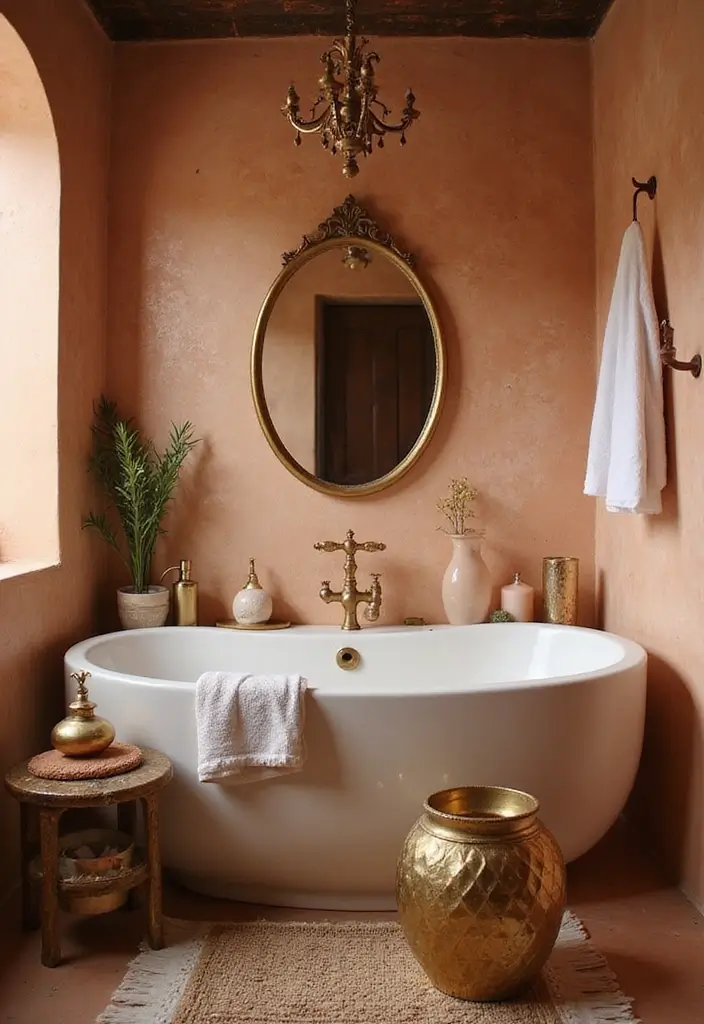 29 Moroccan Style Bathroom Designs Full Of Detail - 24. Warm Metallic Accents