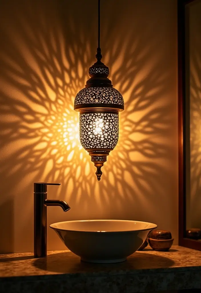 29 Moroccan Style Bathroom Designs Full Of Detail - 4. Ornate Light Fixtures