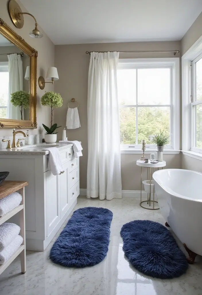 29 Navy Blue And Gold Bathroom Designs That Exude Luxury - 16. Navy Blue and Gold Rugs