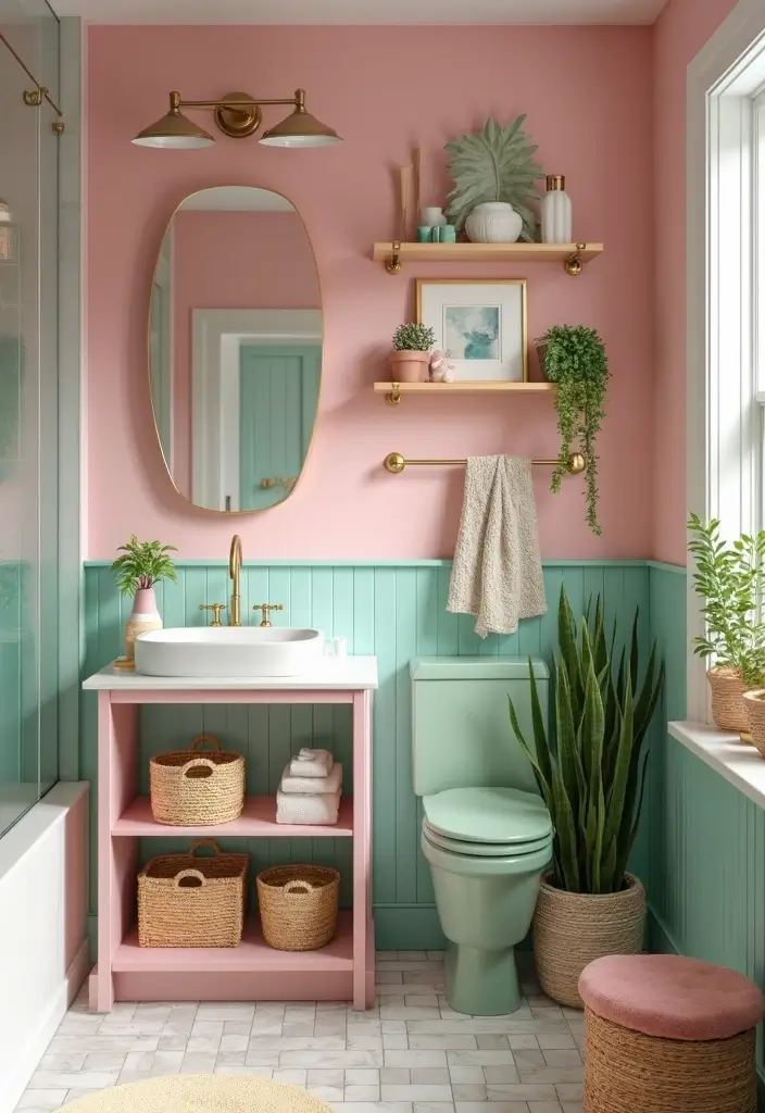 29 Pink And Green Bathroom Ideas That Look Trendy - 15. Smart Storage