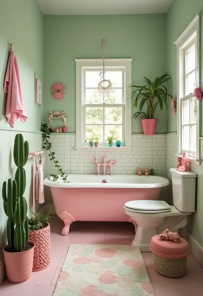 29 Pink And Green Bathroom Ideas That Look Trendy - 19. Whimsical Details