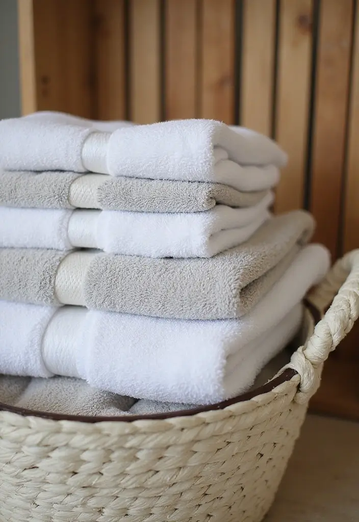 29 Towel Display In Bathroom Ideas That Look Boutique - 1. Layered Towel Stacking
