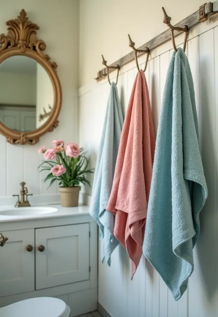29 Towel Display In Bathroom Ideas That Look Boutique - 10. Vintage Towel Hangers
