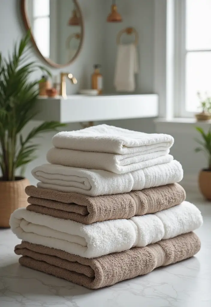 29 Towel Display In Bathroom Ideas That Look Boutique - 17. Layering Textures