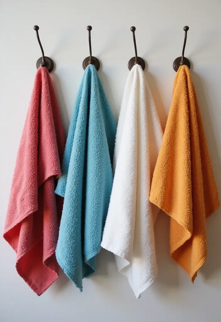 29 Towel Display In Bathroom Ideas That Look Boutique - 3. Towel Hooks with Style