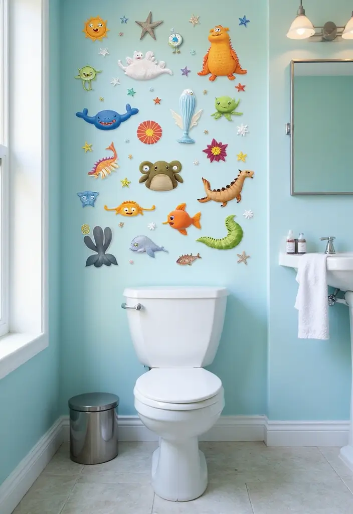 29 Under The Sea Bathroom Ideas For Kids And Adults - 10. Interactive Wall Decals