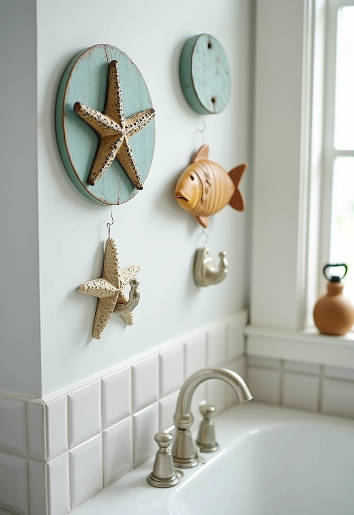 29 Under The Sea Bathroom Ideas For Kids And Adults - 18. Beach Themed Wall Hooks