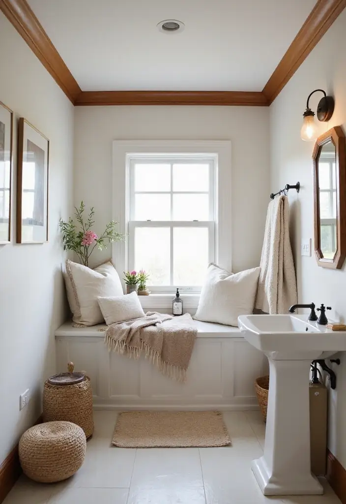 29 White And Wood Bathroom Ideas That Feel Warm - 9. Cozy Reading Nook with White and Wood Elements