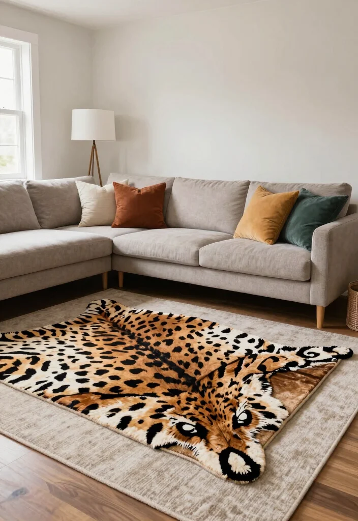 15 Animal Print Rug Living Room Ideas Bold Statement Style - 11. Eclectic Layering 1