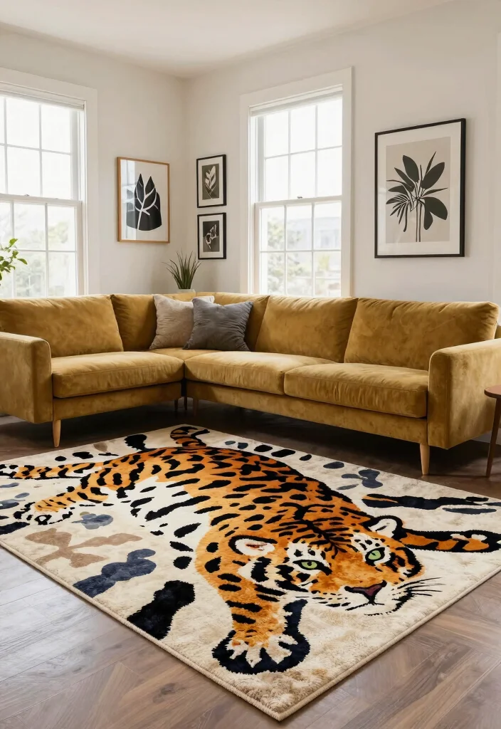 15 Animal Print Rug Living Room Ideas Bold Statement Style - 12. Artistic Interpretations 1