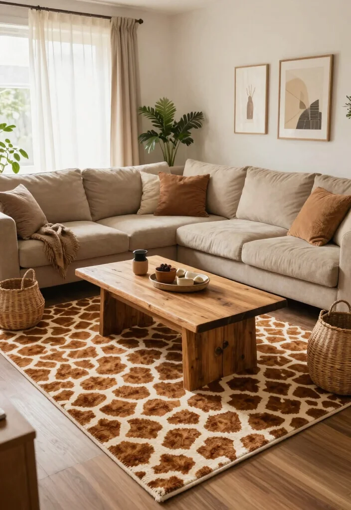 15 Animal Print Rug Living Room Ideas Bold Statement Style - 2. Elegant Giraffe Spots 1
