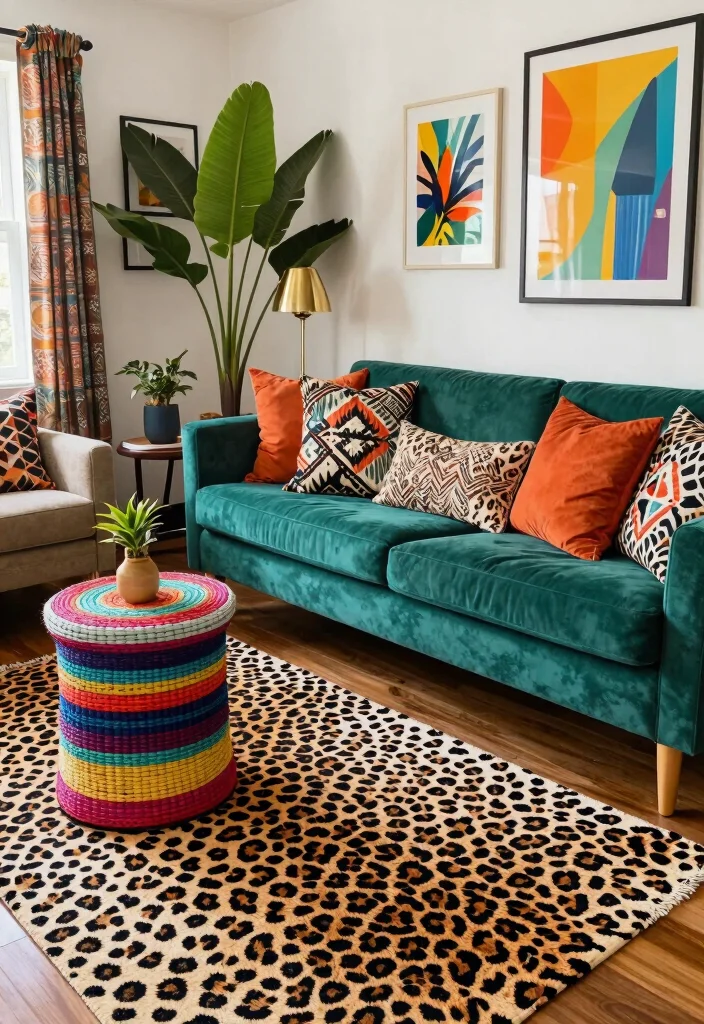15 Animal Print Rug Living Room Ideas Bold Statement Style - 3. Bohemian Leopard Luxe 1