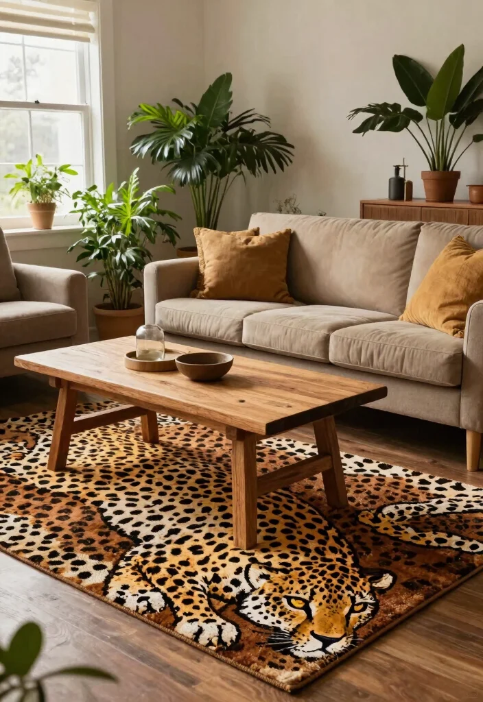 15 Animal Print Rug Living Room Ideas Bold Statement Style - 5. Rustic Cheetah Charm 1