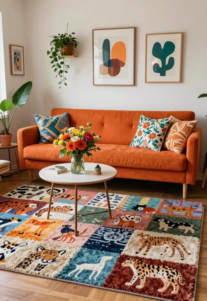 15 Animal Print Rug Living Room Ideas Bold Statement Style - 6. Chic Patchwork Patterns 1