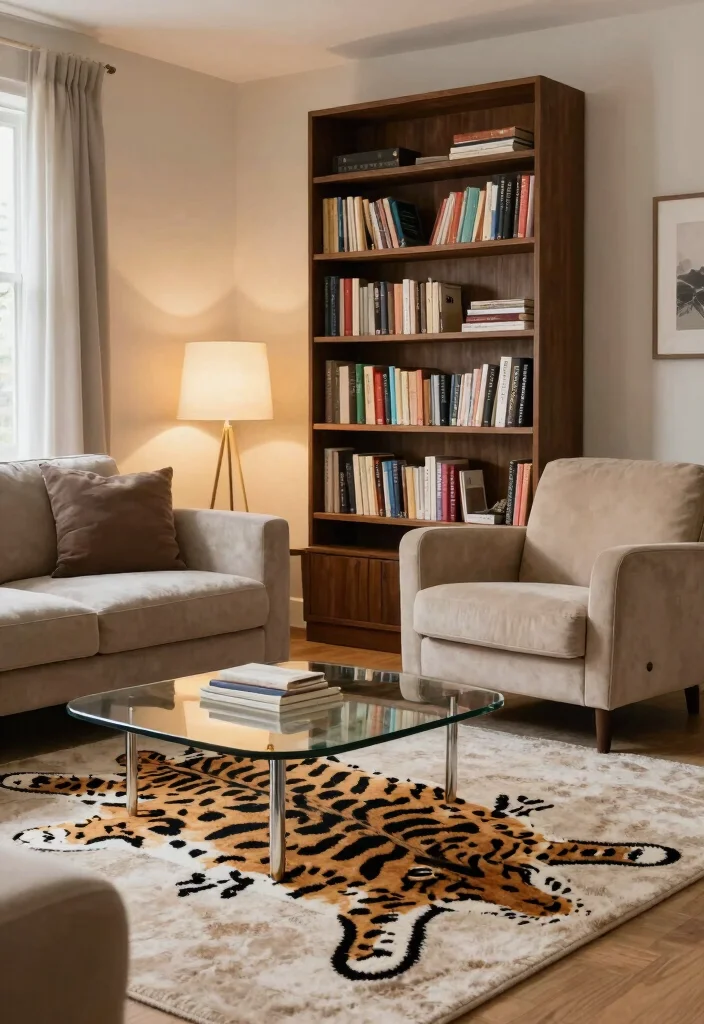 15 Animal Print Rug Living Room Ideas Bold Statement Style - 7. Sophisticated Accent Pieces 1