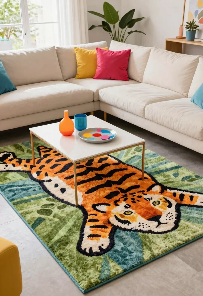 15 Animal Print Rug Living Room Ideas Bold Statement Style - 8. Vibrant Color Mix 1