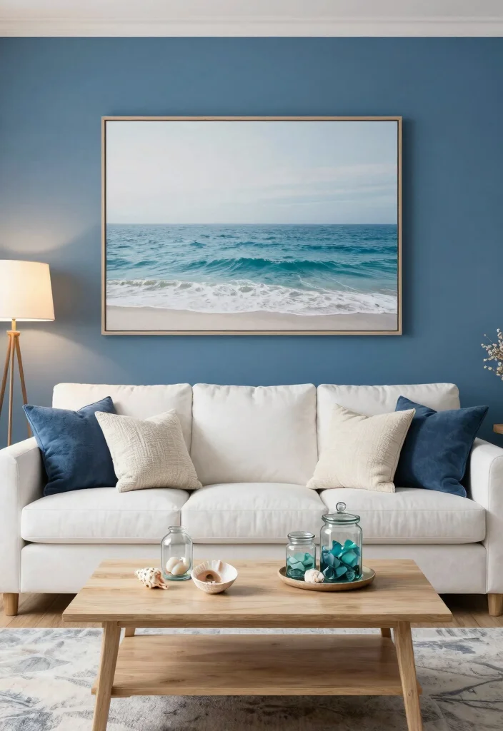 15 Blue Wall Decor Living Room Ideas Cool Color Accents - 1. Striking Ocean Blue Accent Wall 1