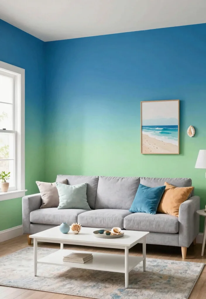 15 Blue Wall Decor Living Room Ideas Cool Color Accents - 11. Blue and Green Ombre Walls 1