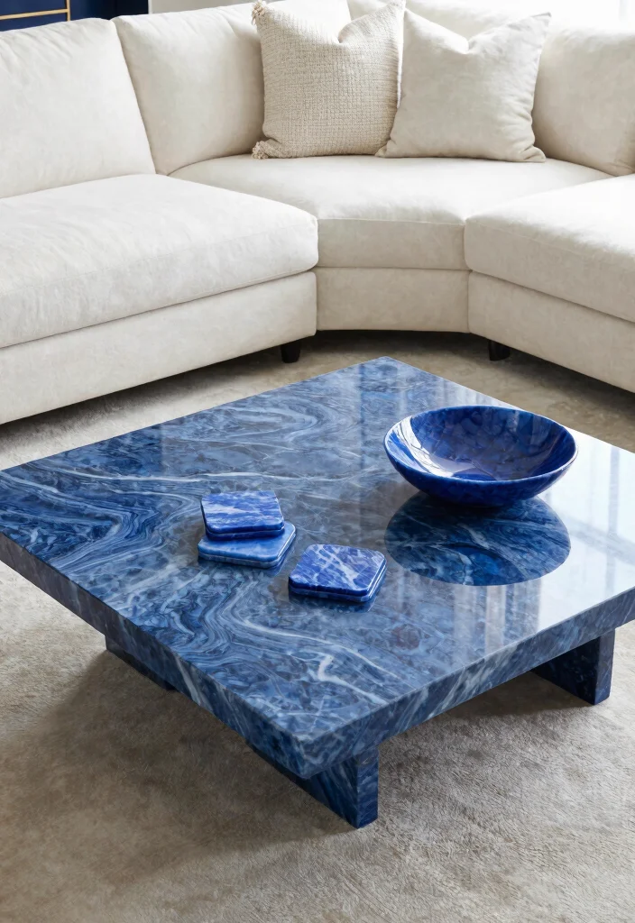 15 Blue Wall Decor Living Room Ideas Cool Color Accents - 12. Blue Marble Accents 1