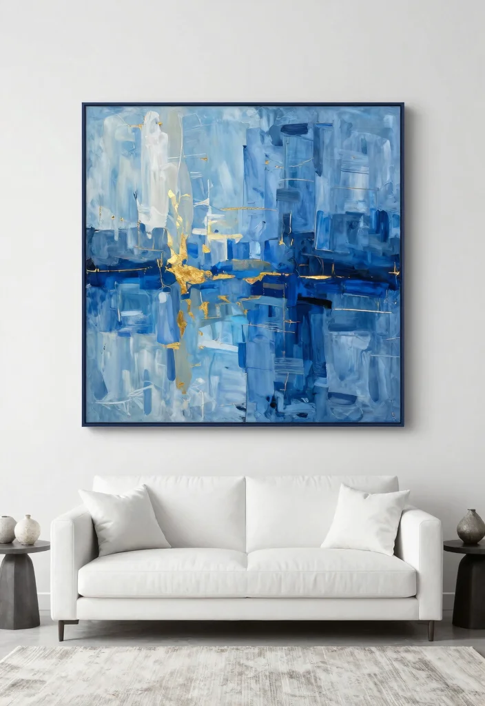 15 Blue Wall Decor Living Room Ideas Cool Color Accents - 6. Blue Abstract Wall Art 1